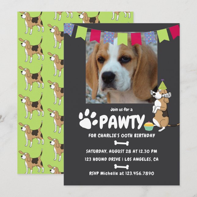 Beagle Dog Invitación a la foto del cumpleaños (Anverso / Reverso)