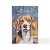 Beagle Dog Snowy Woodland Forest Feliz Navidad