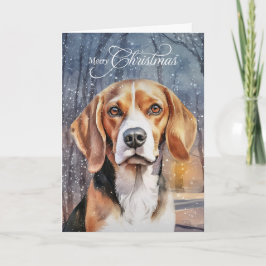 Beagle Dog Snowy Woodland Forest Feliz Navidad