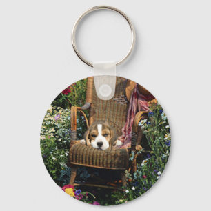 Beagle en llavero de la silla de jardín