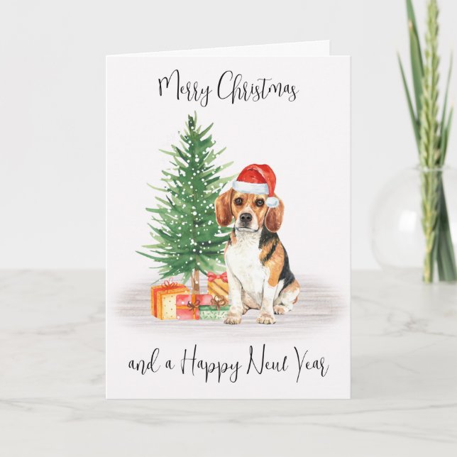 Beagle Merry Navidad Festividad Santa Dog (Anverso)