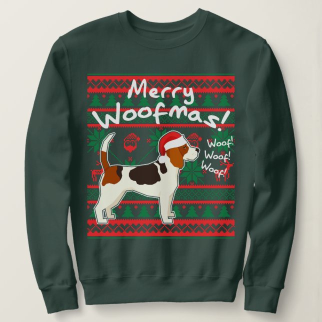 Beagle Merry Woofmas Navidades feos suéter (Anverso del diseño)