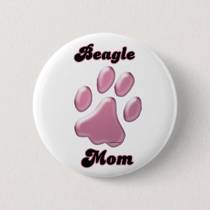 Beagle Mom Pink Pawprint - Botón