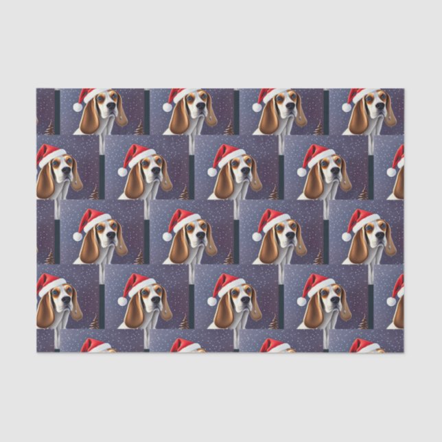 Beagle Navidades Papel de tejidos Santa (Anverso)