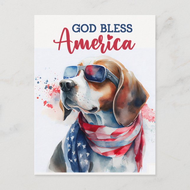 Beagle Patriota, Dios Bendiga América Tarjeta Post (Anverso)