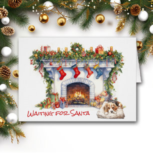 Beagle Puppy Navidades de chimenea esperan a Santa