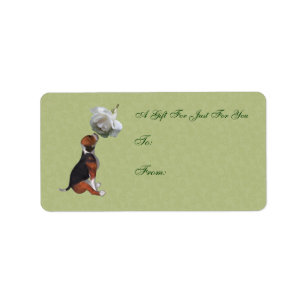 Beagle Puppy White Rose Gift Etiqueta