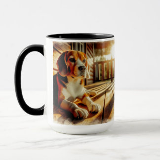 Beagle Sunning en la copa de café de cerdo
