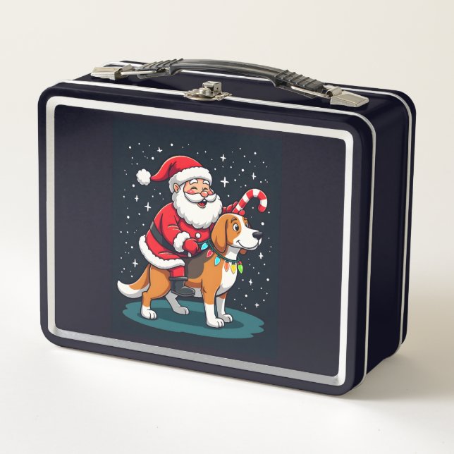 Beagle Xmas Luces Santa Montando Beagle Perro Chri (Anverso)