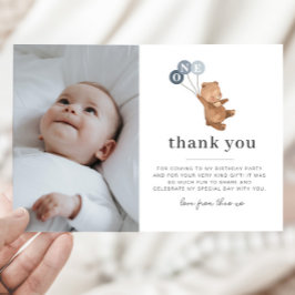 Bear 3 globos azules Foto Tarjeta de agradecimient