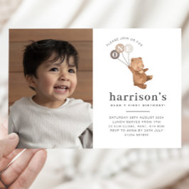 Bear 3 Globos Marrones Foto Invitación de cumpleañ