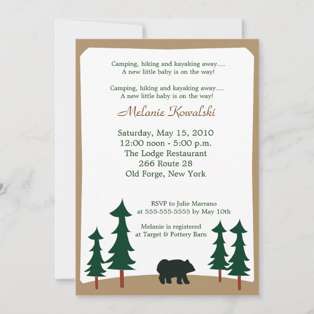 BEAR Adirondack Lodge 5x7 Invitación Baby Shower (Anverso)