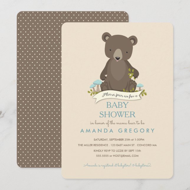 Bear Bear Cub Mamá Lleva Invitación Baby Shower (Anverso / Reverso)