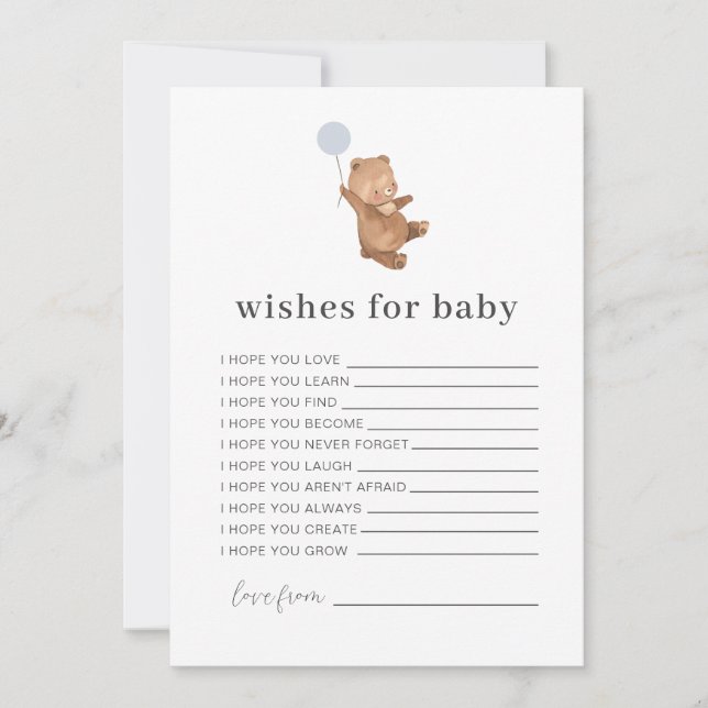 Bear Blue Balloon Wire para la tarjeta de bebé (Anverso)