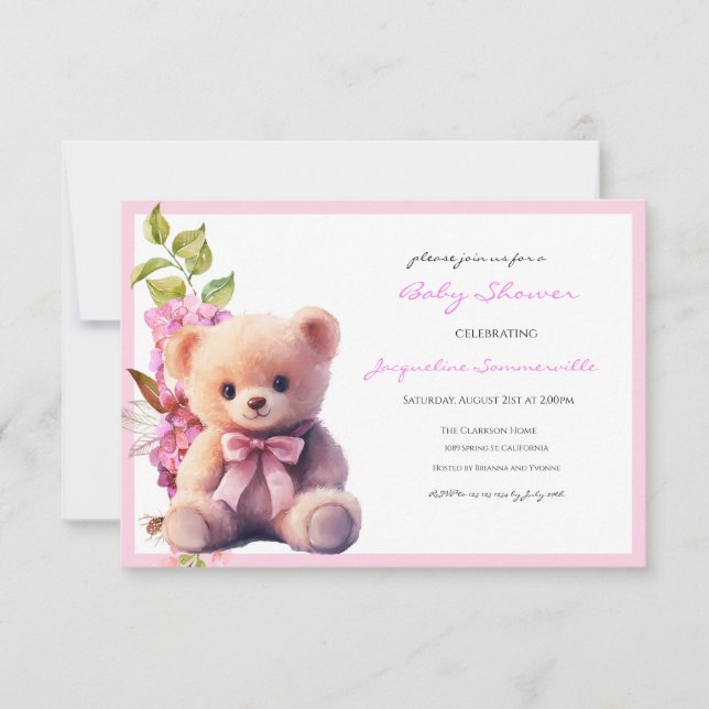 Bear Bow rosa Baby Shower Es un Chica (Anverso)