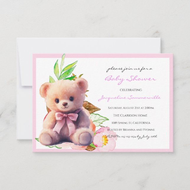 Bear Bow rosa Baby Shower Es un Chica (Anverso)