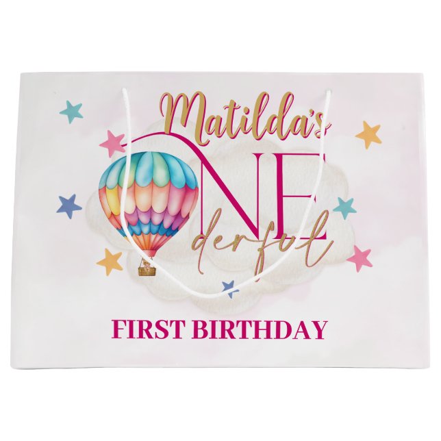 Bear en un globo rosa Bolsa de regalo grande (Anverso)