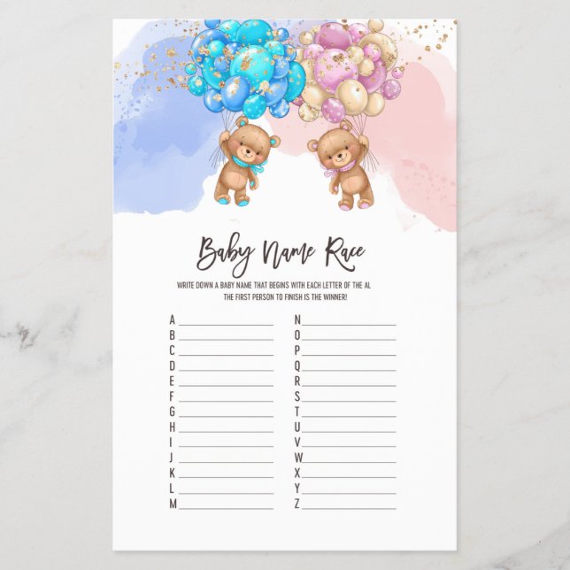 Bear globos Nombra Race ABC Juego Volante (Frente)