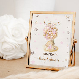 Bear globos rosados ducha bebé Señal de bienvenida