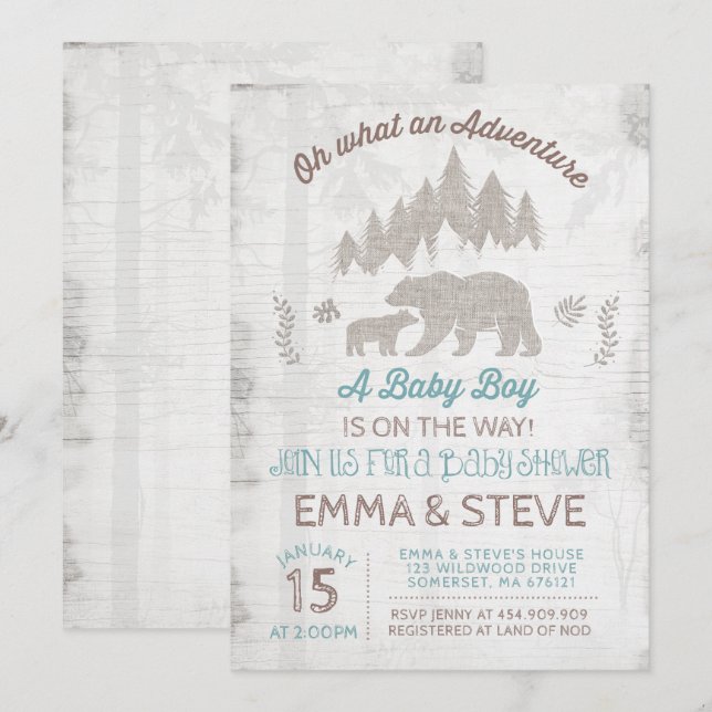 Bear Invitación Baby Shower Boy Adventure Shower (Anverso / Reverso)