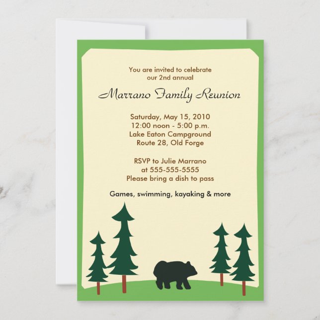BEAR NEGRO Adirondack Lodge 5x7 Invitación de fies (Anverso)