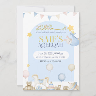 Bear Teddy Baby Blue Boy Aqeeqah Aqeeqa Invitación