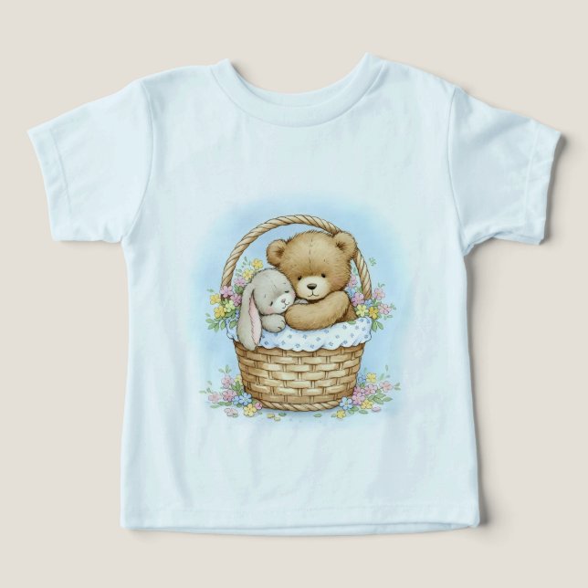 Bear y conejo en una cesta tejida (Diseño delantero )
