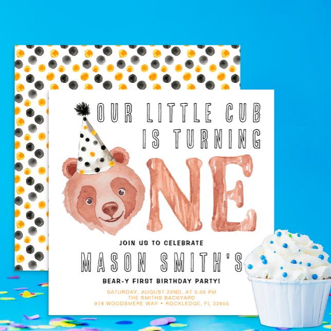 Bear-y Cute "Animal Fiesta" Invitación de primer c (One Beary Cute Birthday Invite)