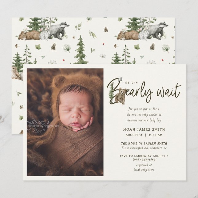 Bearly Wait Sip y Ver Invitación de Baby Shower (Anverso / Reverso)