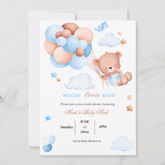 Bearly Wait Teddy Bear Blue Invitación de Baby Sho