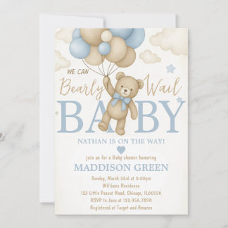 Bearly Wait Teddy Bear Invitación Baby Shower