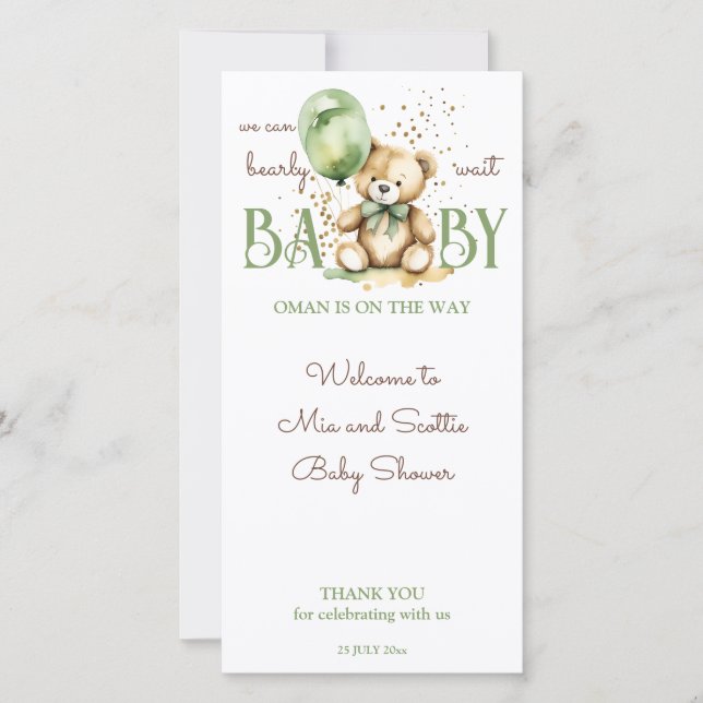 Bearly wait tededdy green baby ducha tarjetas (Anverso)