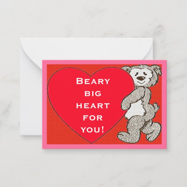 Beary Big Heart Bear Red Valentines Tarjetas para  (Anverso)