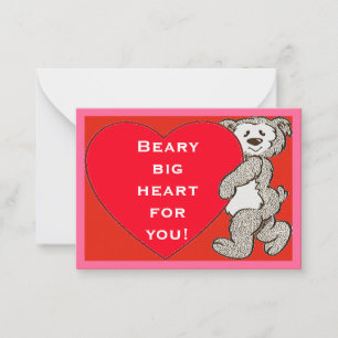 Beary Big Heart Bear Red Valentines Tarjetas para 
