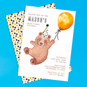 Beary Cute Teddy Bear Invitación al primer cumplea
