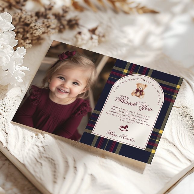 Beary Fun Preppy Chica Primer Cumpleaños Tarjeta d (Subido por el creador)