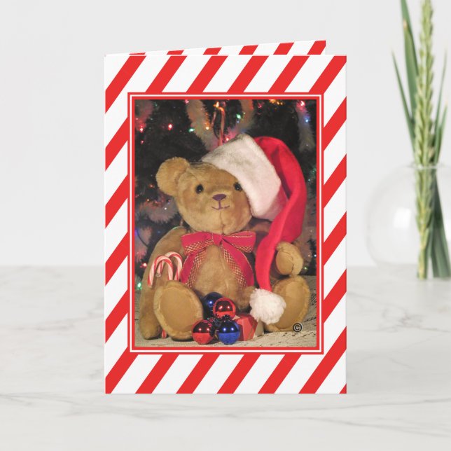 Beary Merry Teddy Bear Navidades Tarjeta de Saludo (Anverso)