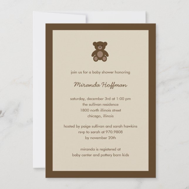 Beary Sweet Baby Shower Invitación Neutral Sexo (Anverso)