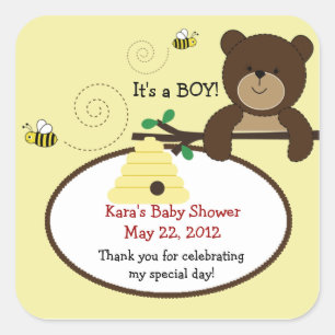 Beary Sweet Bear & Bee SQUARE Favor Pegatina
