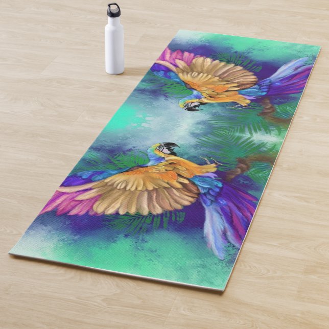 Beautiful Colorful Parrot Yoga Mat (In situ)
