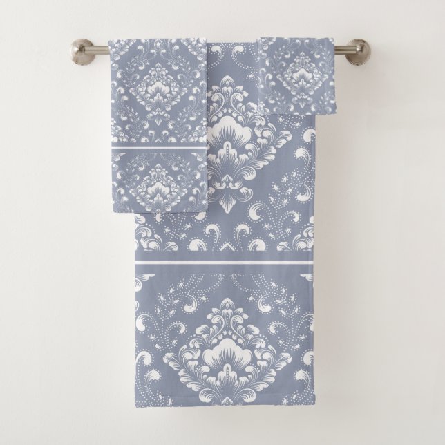 Beautiful dblue gray and white floral pattern bath (In situ)