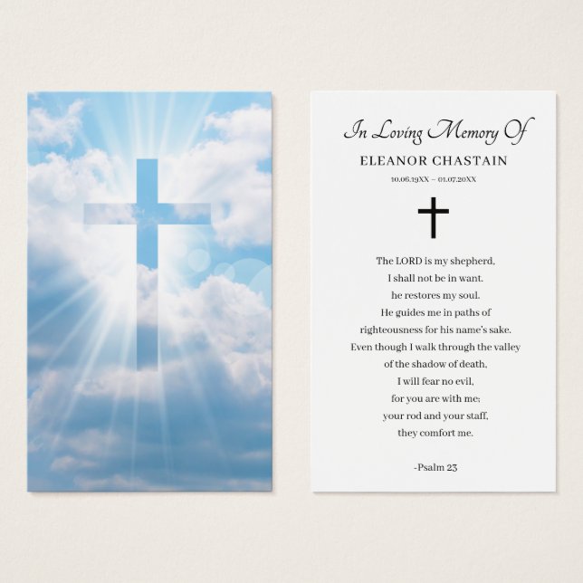 Beautiful Sky Cross Funeral Memorial Prayer Cards (Anverso y reverso)