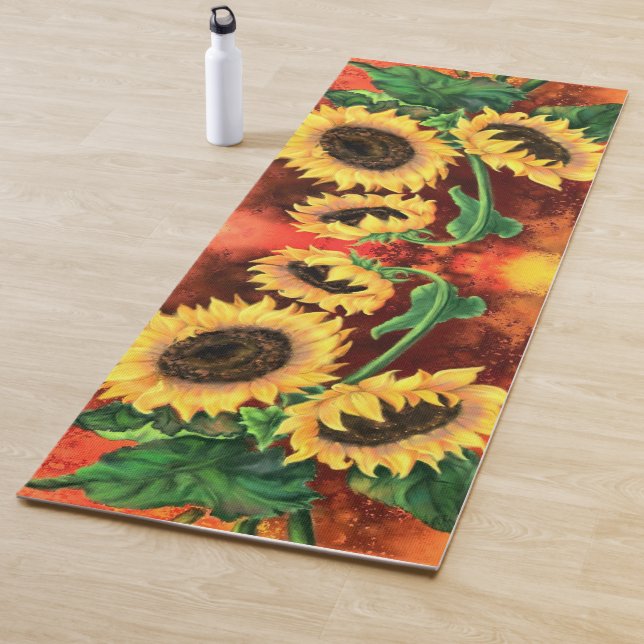 Beautiful Three Sunflowers Yoga Mat Painting (In situ)