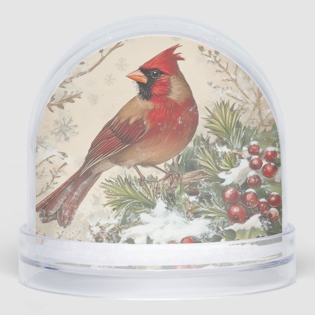 Beautiful Vintage Cardinal Snow Globe (Anverso)