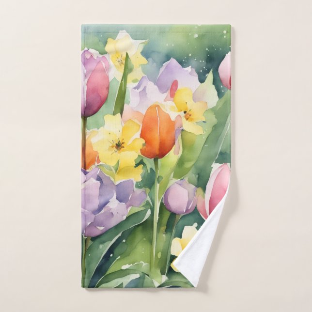 Beautiful watercolor of Tulips (Toalla de mano)