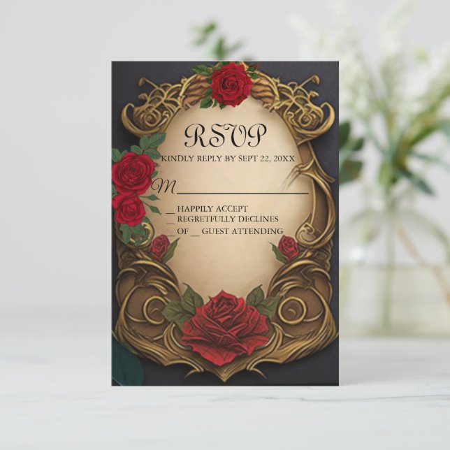Beauty and the Beast Sweet 16 tarjeta RSVP (Anverso de pie)
