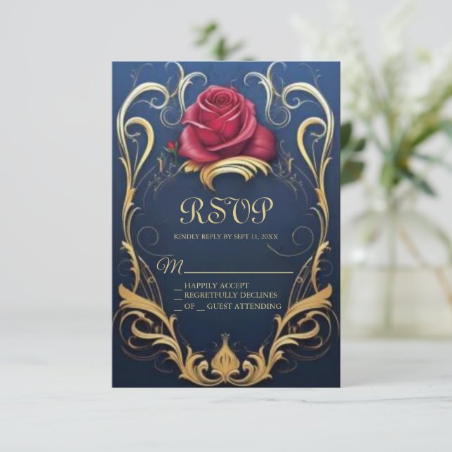 Beauty and the Beast Sweet 16 tarjeta RSVP (Anverso de pie)
