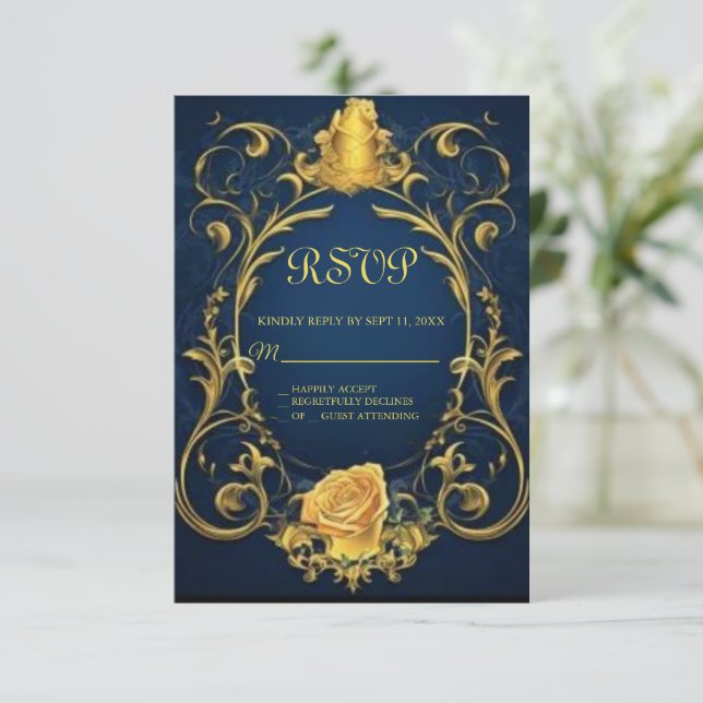 Beauty and the Beast Sweet 16 tarjeta RSVP (Anverso de pie)