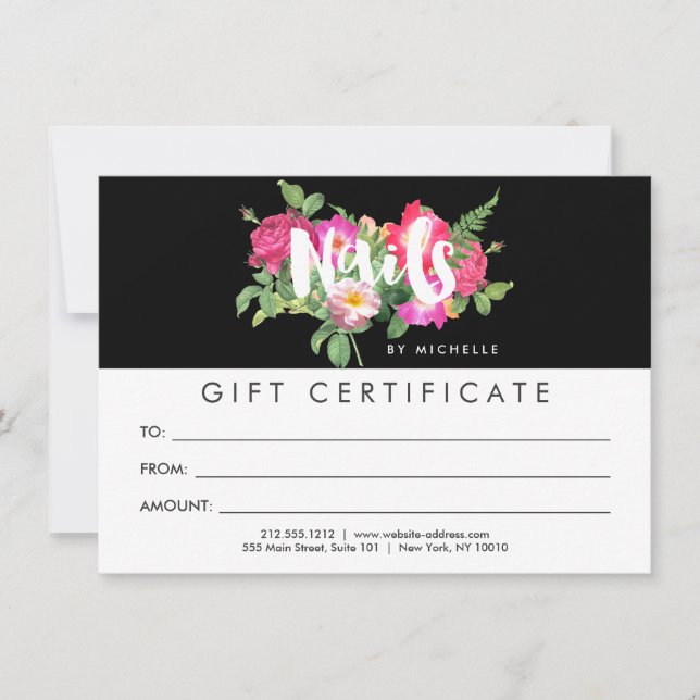 Beauty Florals Nail Salon Black Gift Certificado (Anverso)