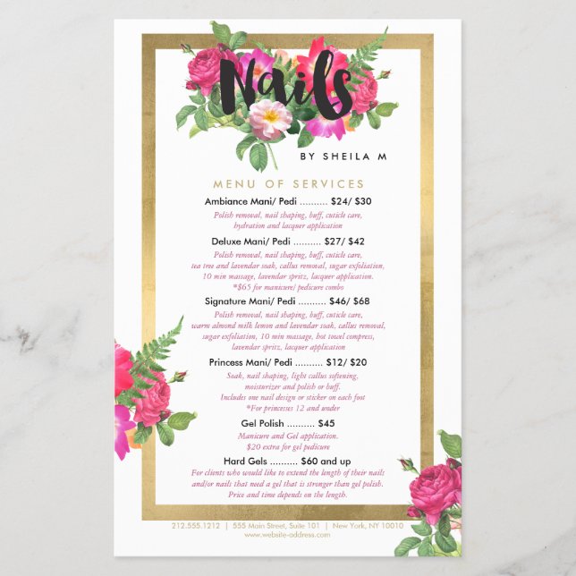 Beauty Florals Nail Salon Price List Service Menú (Frente)